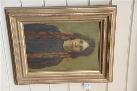 Harold Harvey (1874-1941) A Cornish Girl 13.5 x 9.75in.
